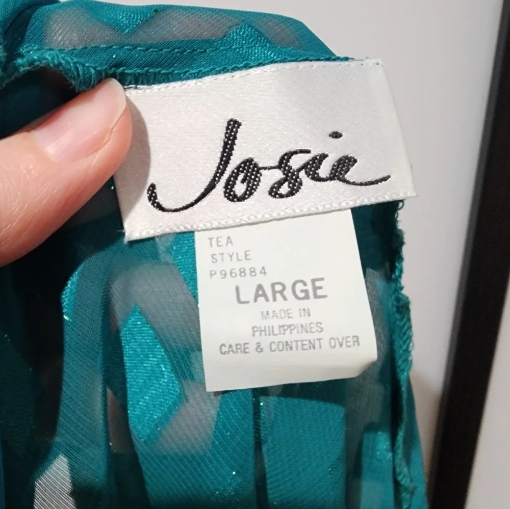 Vintage Josie Teal Checkered Sheer Slip Nightgown L - Picture 3 of 5